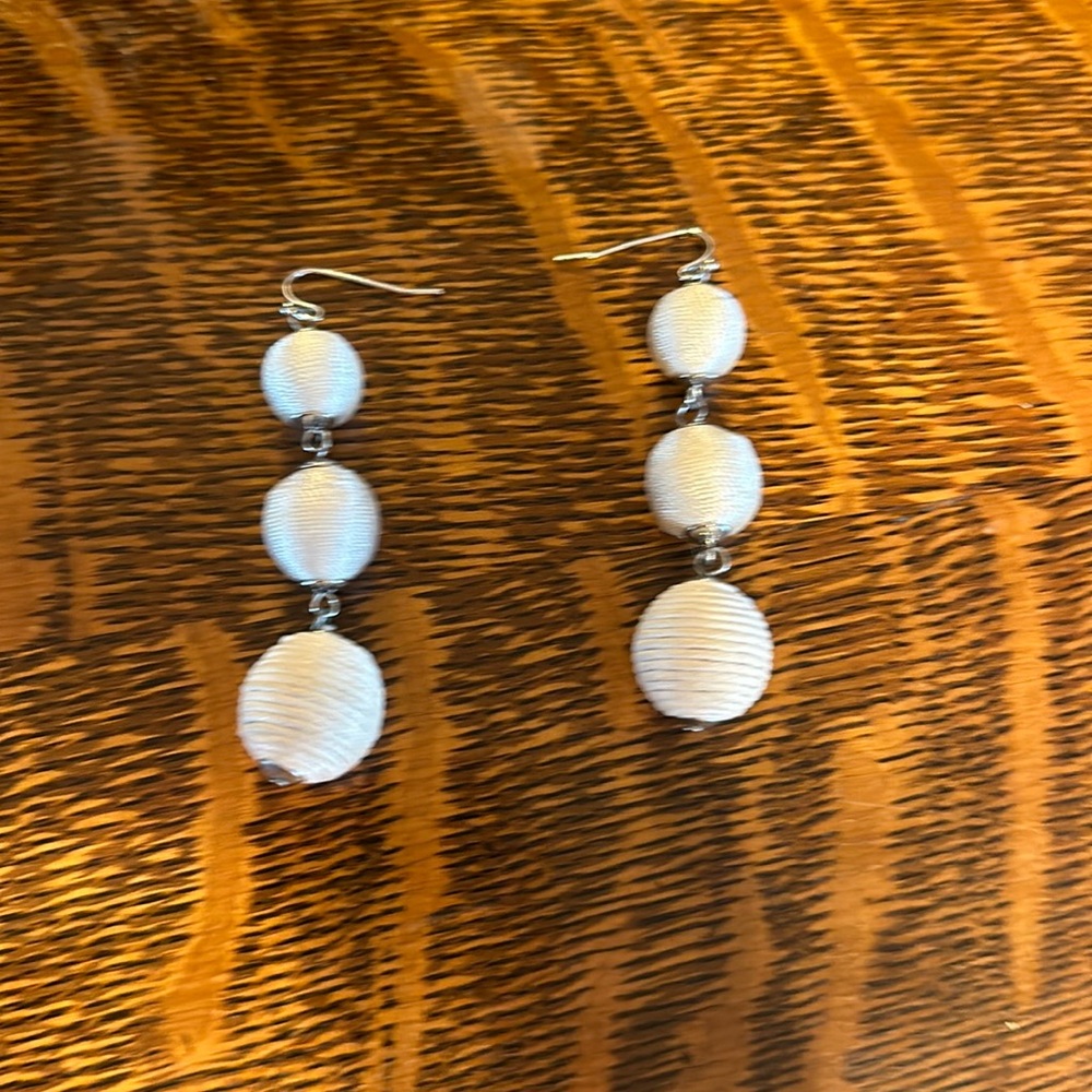 White Dangle Ball Earrings